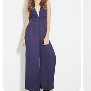 Forever 21 Navy Contemporary V-Neck Jumpsuit, M, Medium